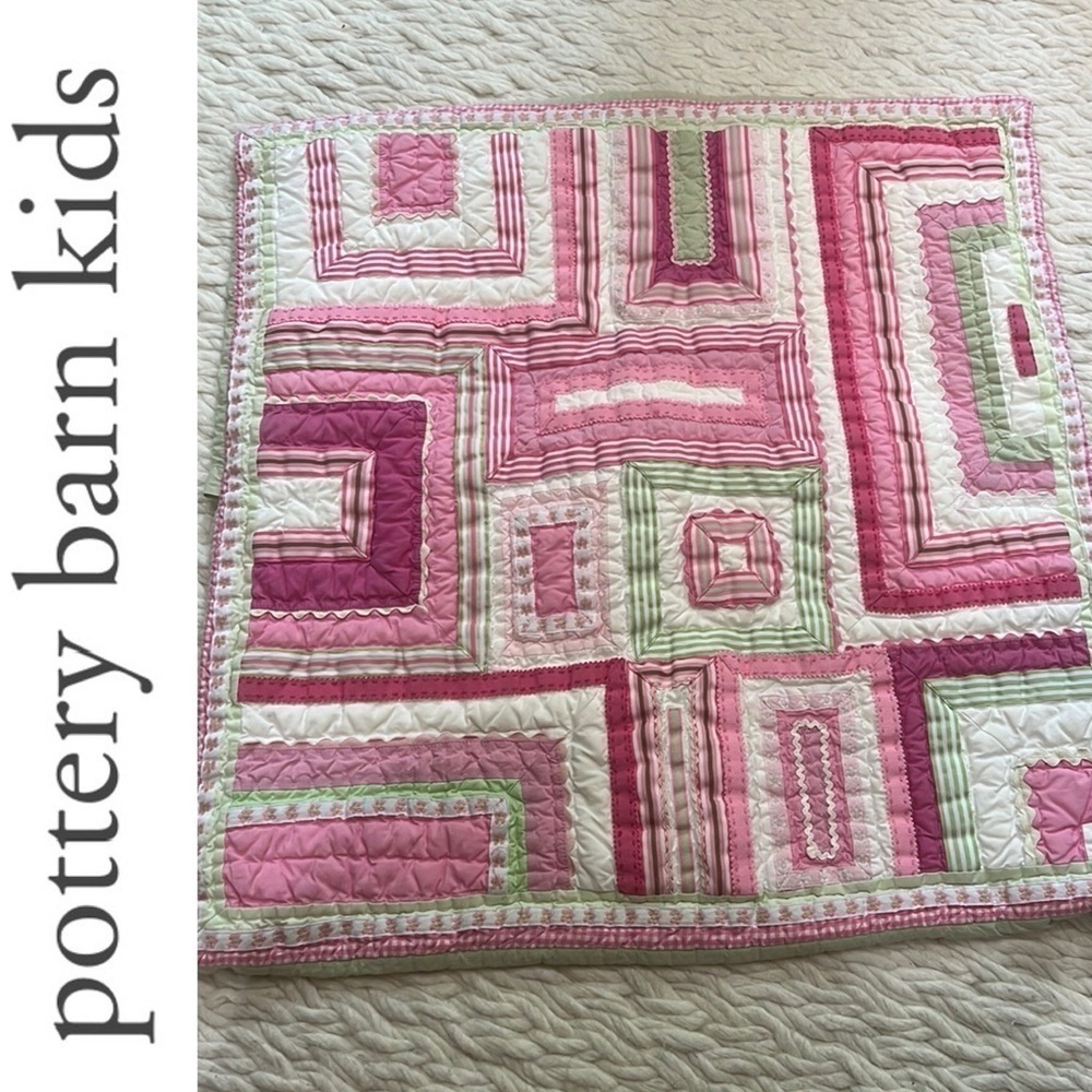 Pottery Barn Kids Katie Pink Green Patchwork Euro Sham